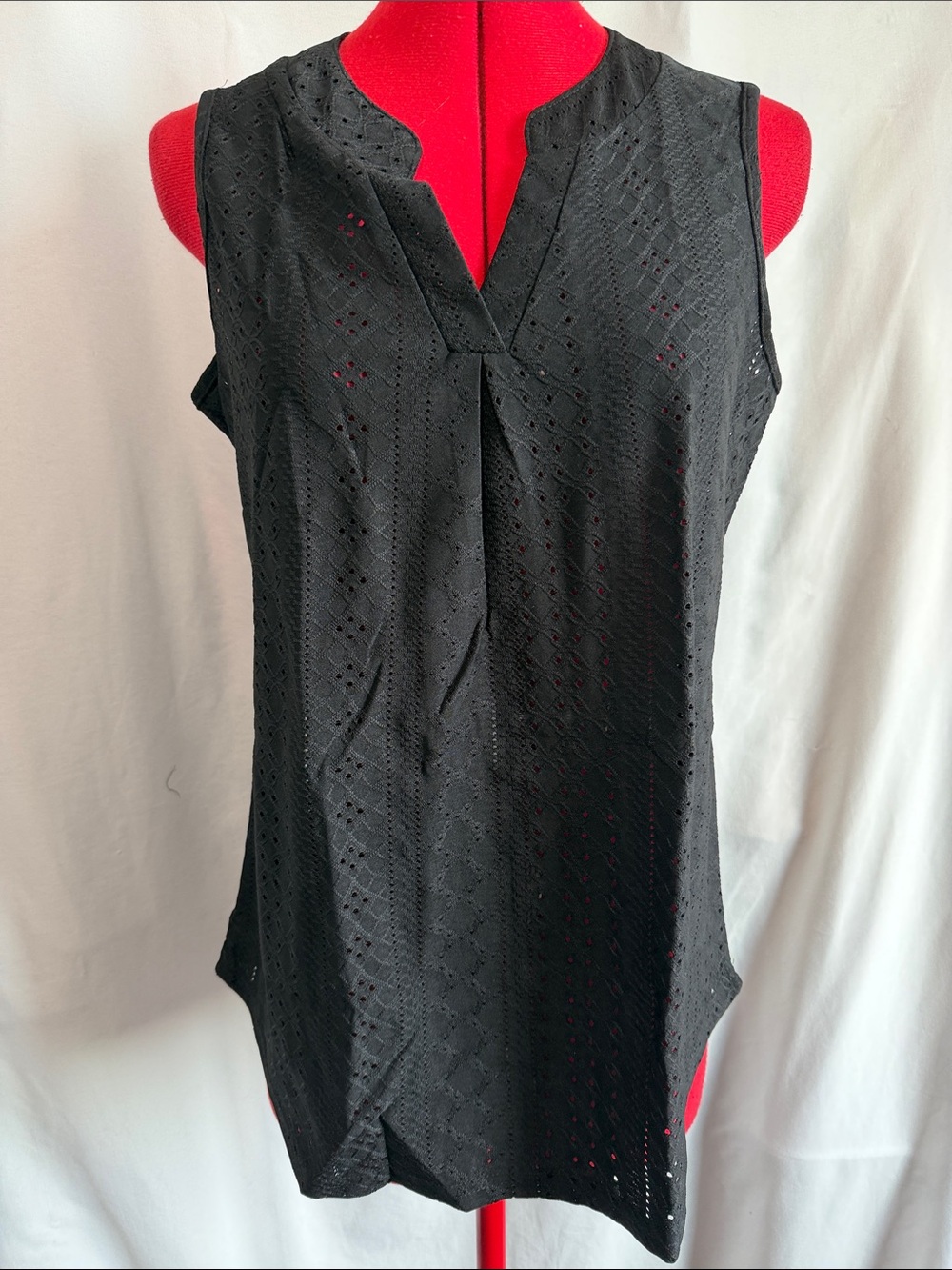 Sleeveless Black Eyelet Camisole with V-Notch